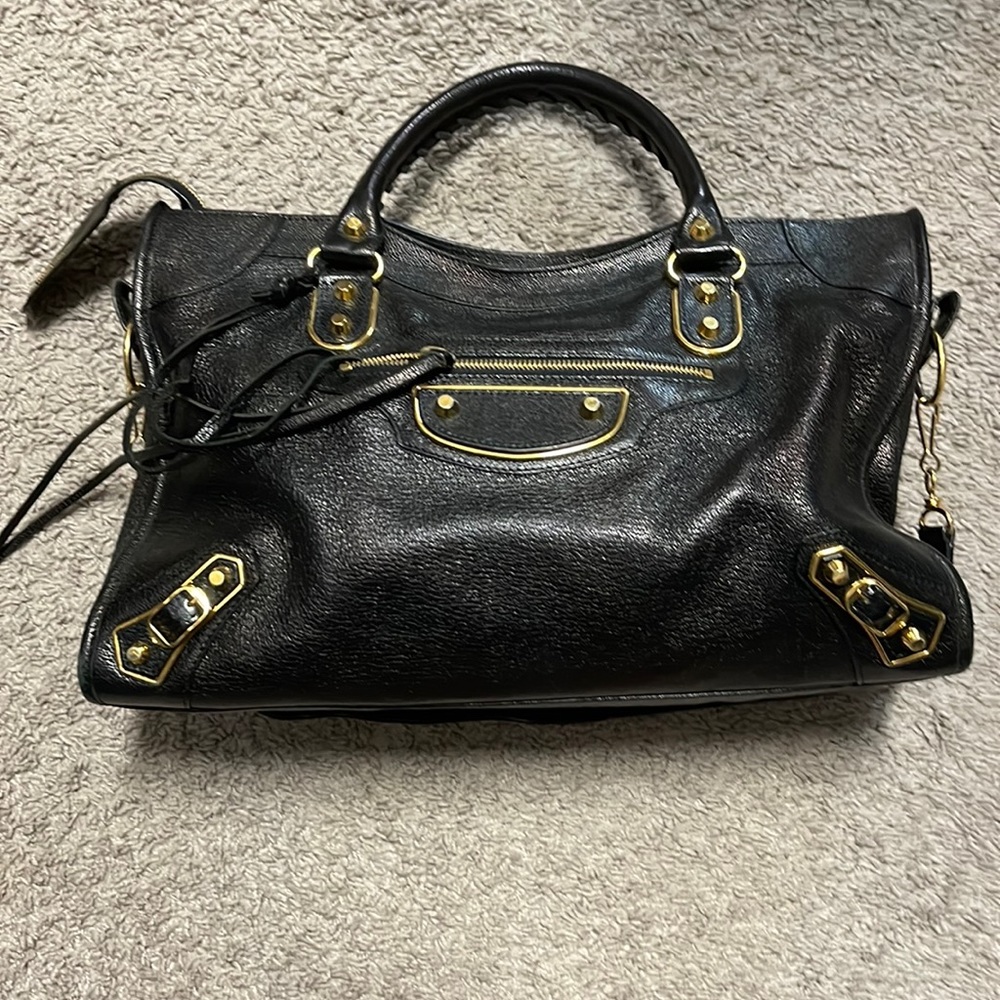 City Classic Metallic Edge Bag Leather Medium Black